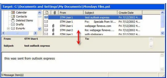 Figure 3-10. Before dragging the split bar between the target message list and the Preview  pane