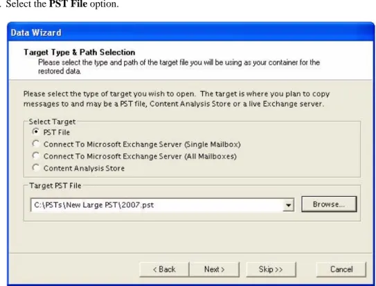 Figure 4-6. Select the PST File option in the Target Type &amp; Path Selection window