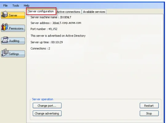 Figure 1-6: Server Configuration tab Server Operation