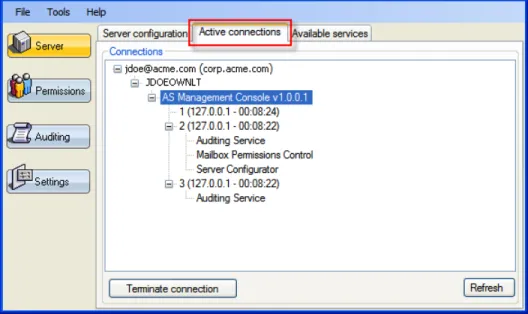 Figure 1-8: Active Connections tab Connections