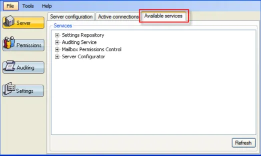 Figure 1-9: Active Connections tab Services