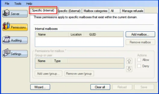 Figure 2-4: Specific (Internal) tab