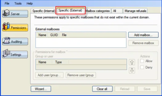 Figure 2-12: Specific (External) tab
