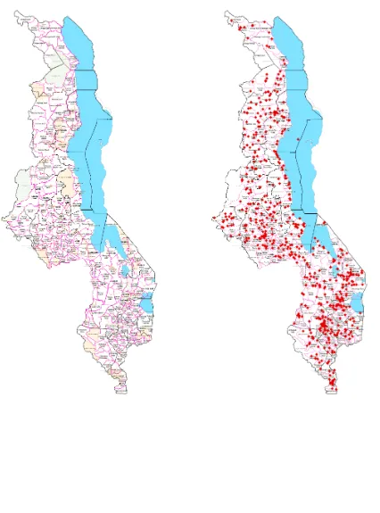 Figure 3: Boundaries (l) and locations of geocoded projects (r)