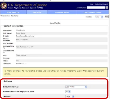 Figure 11: COPS User Profile Page 