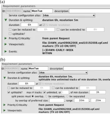 Figure 5: Example of progressive display of detail for re- re-quest parameters: the parameters for “splittable” do not  ap-pear (a) unless the option is selected, in which case they fade into view (b).