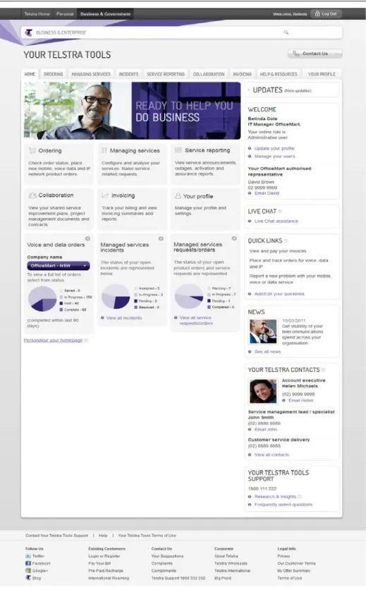 Figure 1:  Your Telstra Tools Home Page 