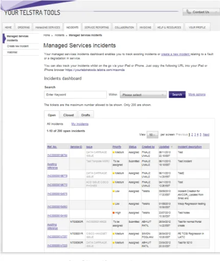 Figure 7: Managed Services incidents page 