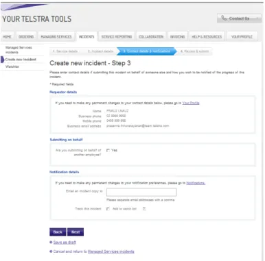 Figure 16: Create a new incident – Step 3  15.  If you are submitting the request on behalf of another employee you can add their details