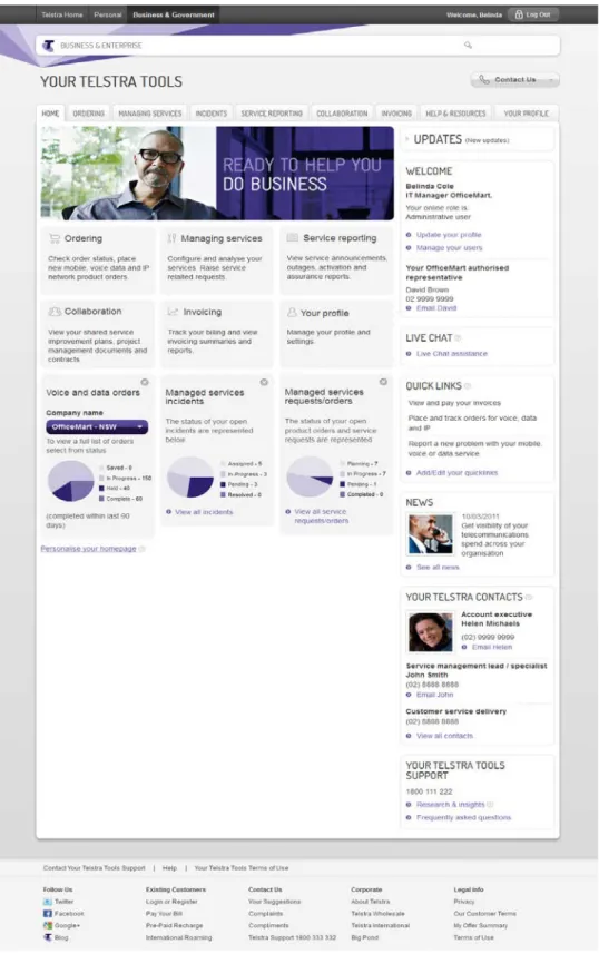 Figure 1:   Your Telstra Tools home page 
