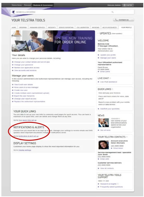Figure 2:   Your Profile page  3.   To receive email notifications, click the check box under the Email column