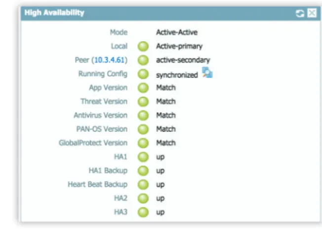 Figure 5 below displays the active/active HA connection status found in the management dashboard.