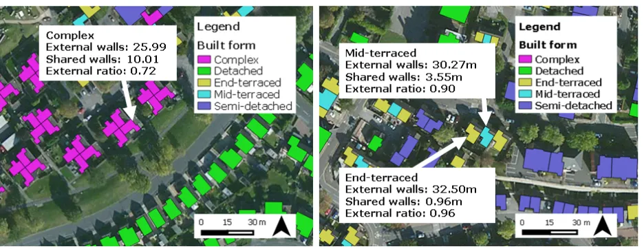 Figure 4. Real examples of building form in Nottingham (Wollaton, left and Mapperley, right) and their implications formeasurements