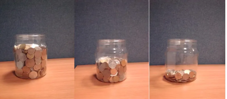 Figure 1.Example of the 80%, 50% and 20% full jars of coins.