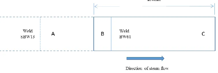 Figure 1. Pipe section orientation. Dotted lines represent the pipe section upstream the pipe section take into account in this work, which is represented by solid lines