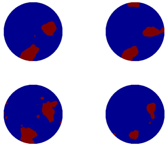 Figure 15. Model problem 1. EKI for the ﬁnal iteration for the non-centered methodwith level set from four diﬀerent initializations.