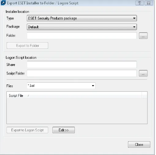 Figure 10  Export Installer to Folder / Logon Script dialog window Attaching the agent (einstaller.exe) to email: