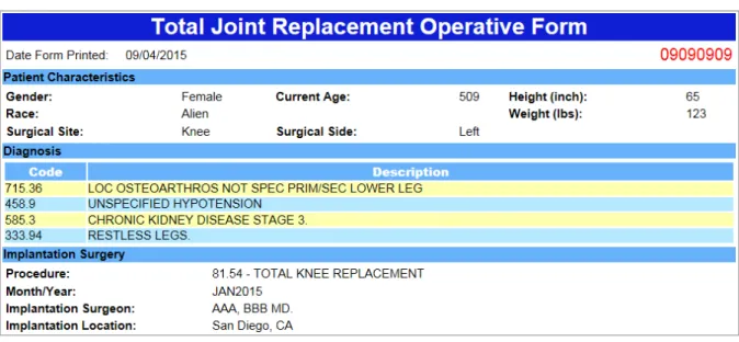 Figure 2. Completed Web Report for a selected patient 