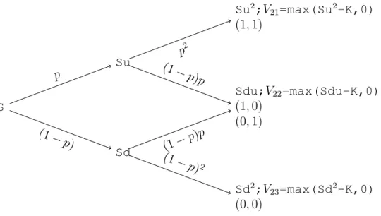 Figure 3.1: Two Step Binomial Tree with Bernoulli Paths