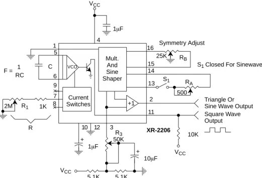 Figure 12.  Circuit for Sine Wave Generation with Minimum Harmonic Distortion. 