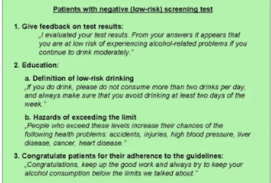 Table 2.: Recommended interventions in the case of problem drinking