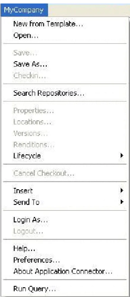 Figure 9. Application Connector standard menu