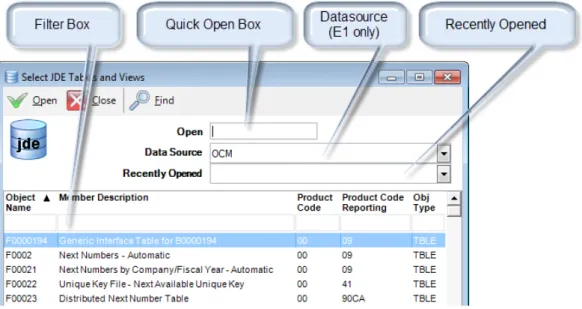 table or business view name.  Click    Find on the toolbar. 