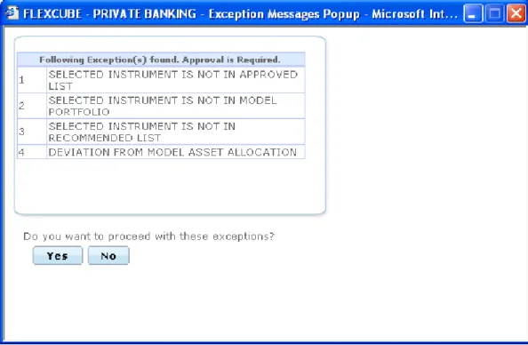 Figure 2.2: Equity – Exception Popup Window