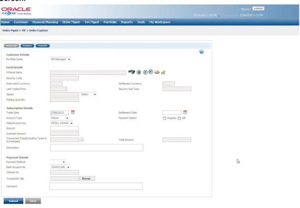 Figure 3.1: Mutual Fund Order Capture – Subscription Screen