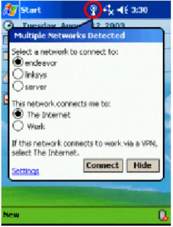 Figure 2. The network indicator pop-up box 