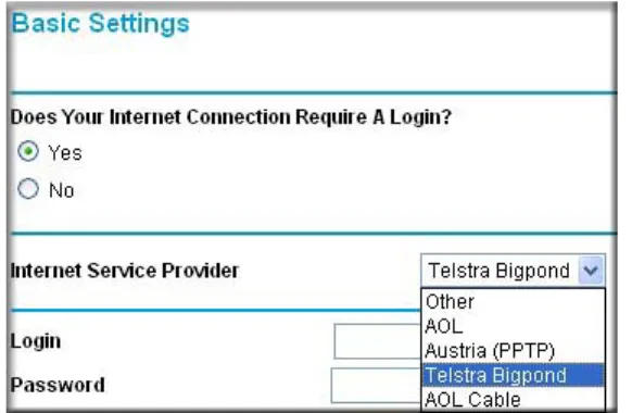 Figure 3-2:  Basic Settings ISP list