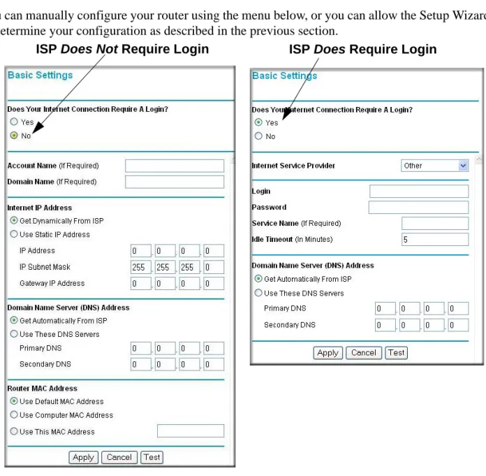 Figure 3-6:  Browser-based configuration Basic Settings menus