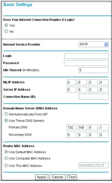 Figure 3-9:  PPTP menu