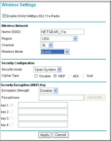 Figure 4-2:  Wireless 802.11a Settings menu