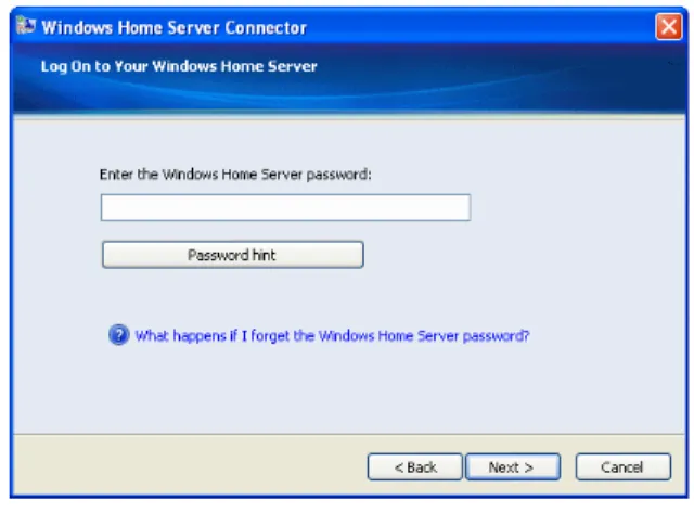 Figure 14: Log on to Windows Home Server