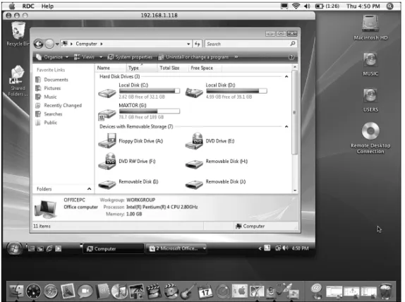 FIGURE 5.12 A Mac connected to a Windows Vista PC using the Remote Desktop Connection Client for Mac software.
