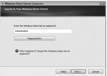 FIGURE 5.1 When the Windows Home Server Connector software is installed, you need to log on to Windows Home Server.