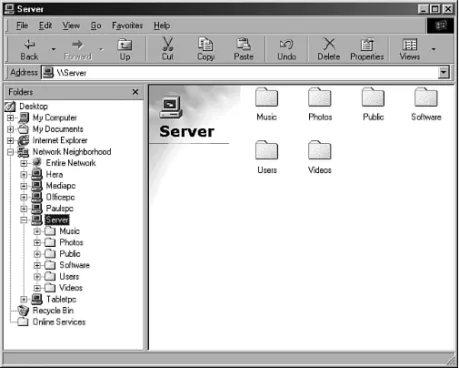 FIGURE 5.5 In Windows 98, open the Network Neighborhood to access the Windows Home Server.
