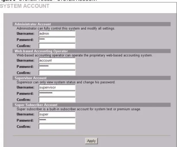 Figure 8   SYSTEM TOOLS > SYSTEM ACCOUNT
