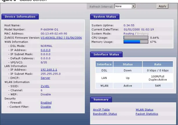 Table 4   Status Screen