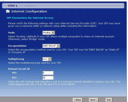 Table 8   Internet Access Wizard Setup: ISP Parameters