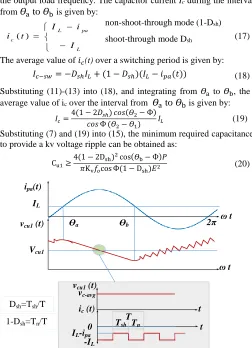 Fig. 7: a) The upper arm current, the qZS capacitor voltage waveform, the zooming of capacitor voltage and currnt waveform  