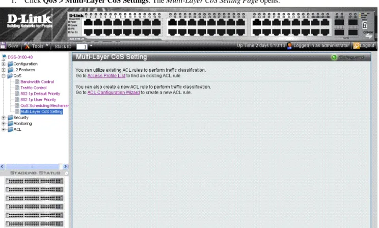 Figure 4-7. Multi-Layer CoS Setting Page   The Multi-Layer CoS Setting Page contains the following links: 