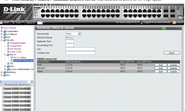 Figure 5-13. Authentic RADIUS Server Page   The Authentic RADIUS Server Page contains the following fields: 