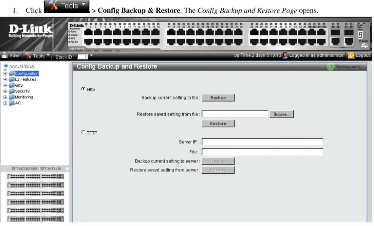 Figure 1-3 Config Backup and Restore Page  The Config Backup and Restore Page contains the following fields: 