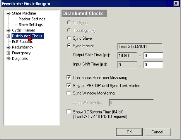 Fig. 21: EtherCAT Master, Advanced Settings, Distributed Clock