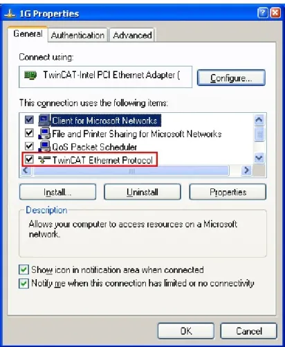 Fig. 37: Windows properties of the network interface Other possible settings are to be avoided: