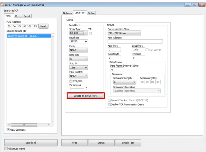 Figure 3-4 create an ezVSP port(1) 