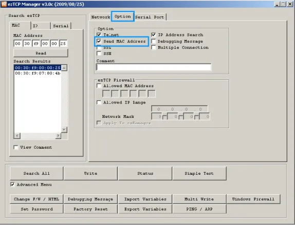 Fig 3-1 [Send MAC Address] on ezManager 