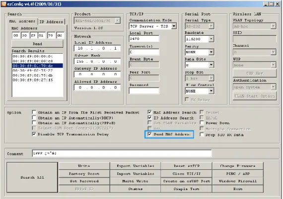 Fig 3-2 [Send MAC Address] on ezConfig 